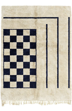 Navy Blue Checkered Grid Rug 3644