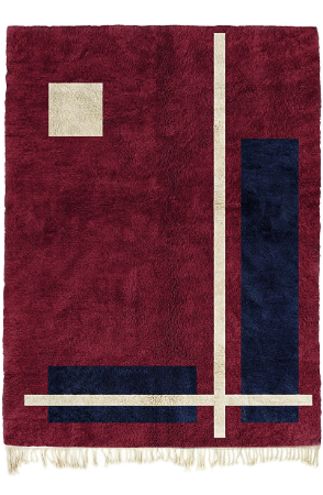 Red Minimalist Lines Moroccan Rug