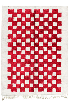 Red Mono Chessboard Rug