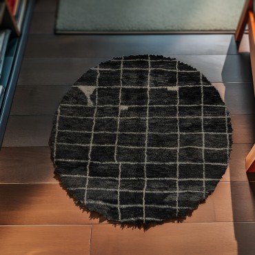 Vintage Black Round Rug 5182