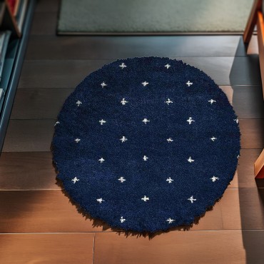 Navy Blue Round Rug 5191