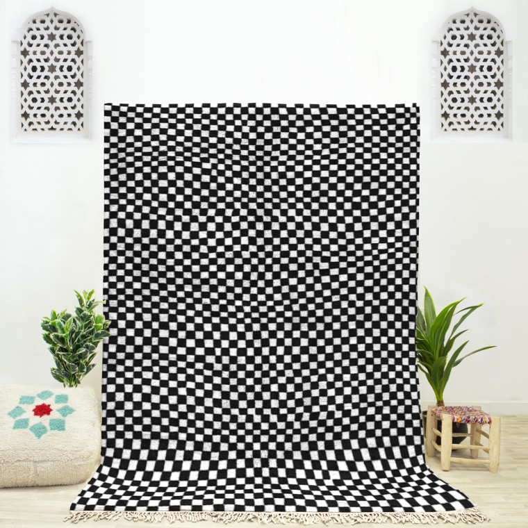 Beni ourain rugs, Black and White Checkered Rug 1980