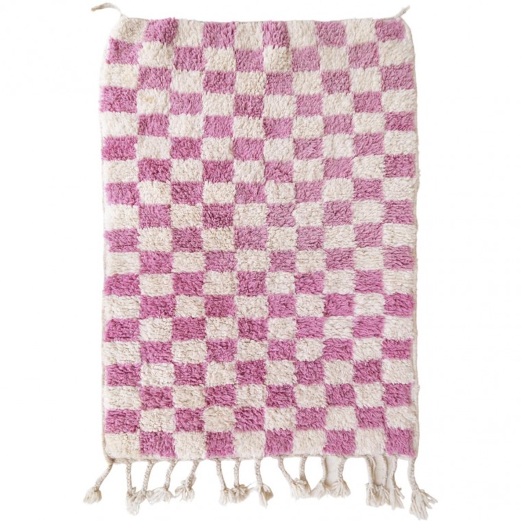 pink checkered rug, pink Moroccan rug, beni Ourain rug, pink wool rug