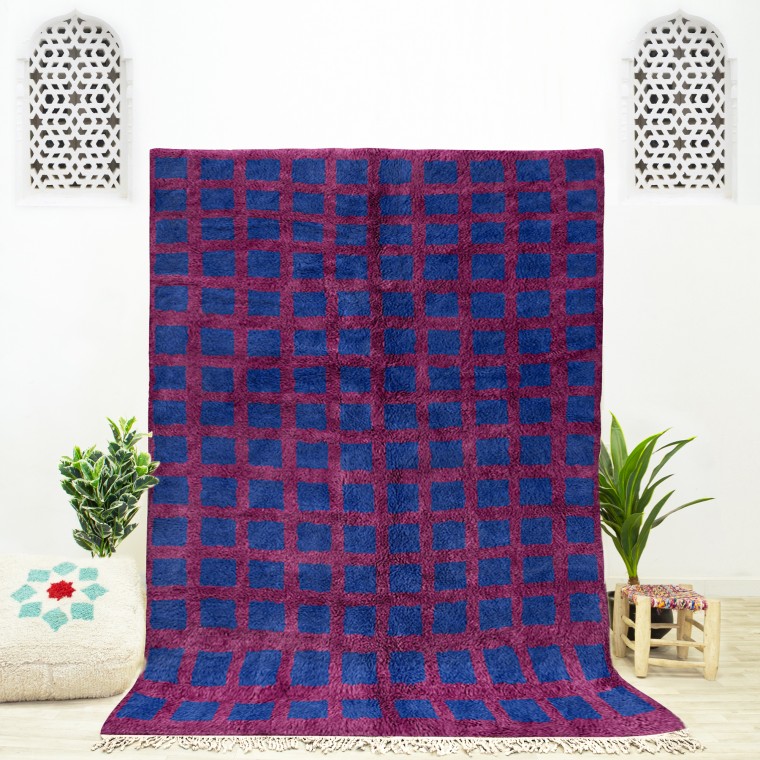 Beni ourain rugs, Navy Blue Checkers Rug 2377