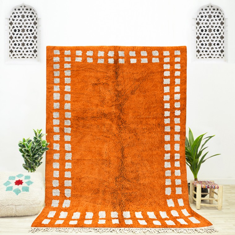 Orange Framed Checkerboard Rug 2151