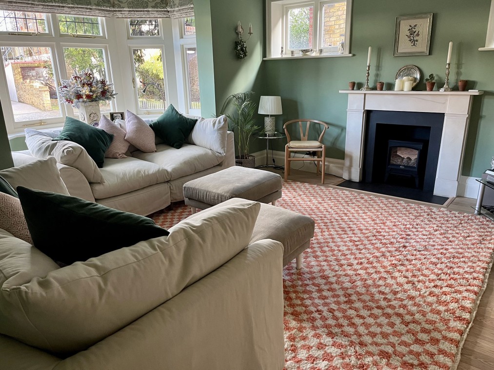 Beni ourain rugs, Pink Checkered Rug 1218