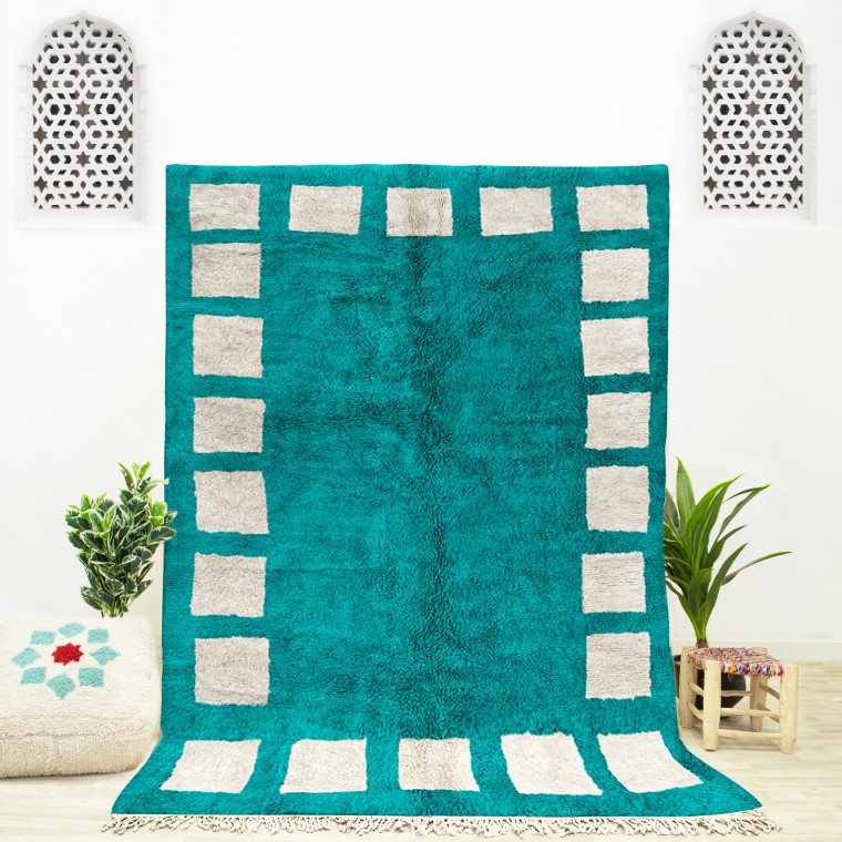 Beni ourain rugs, Turquoise Poly Block Rug 2212